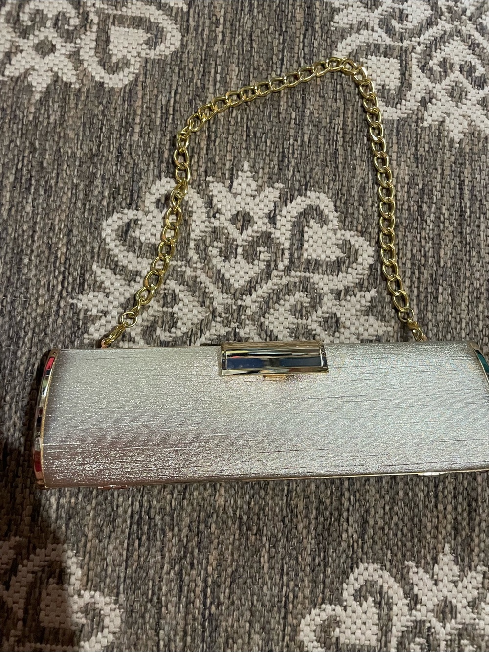 Arden B Silver Metallic Clutch with Gold Chain